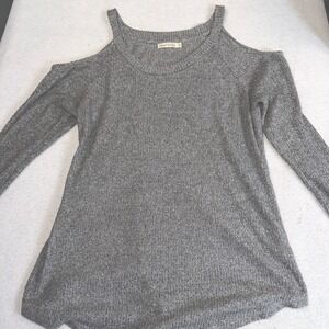 Heart Hips Gray Cold Shoulder Rib Knit Sweater Top Women's Small Soft Casual‎